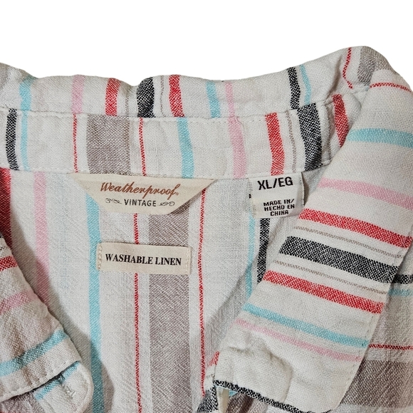 Weatherproof Vintage Washable Linen Blend Striped Button Up Shirt, Multi, Large - Picture 6 of 11